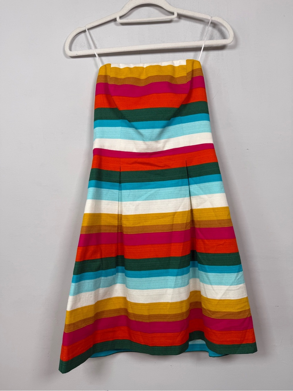 Trina Turk Strapless Rainbow Striped Midi Dress Pleated A-Line Dress Sz 4 NWT